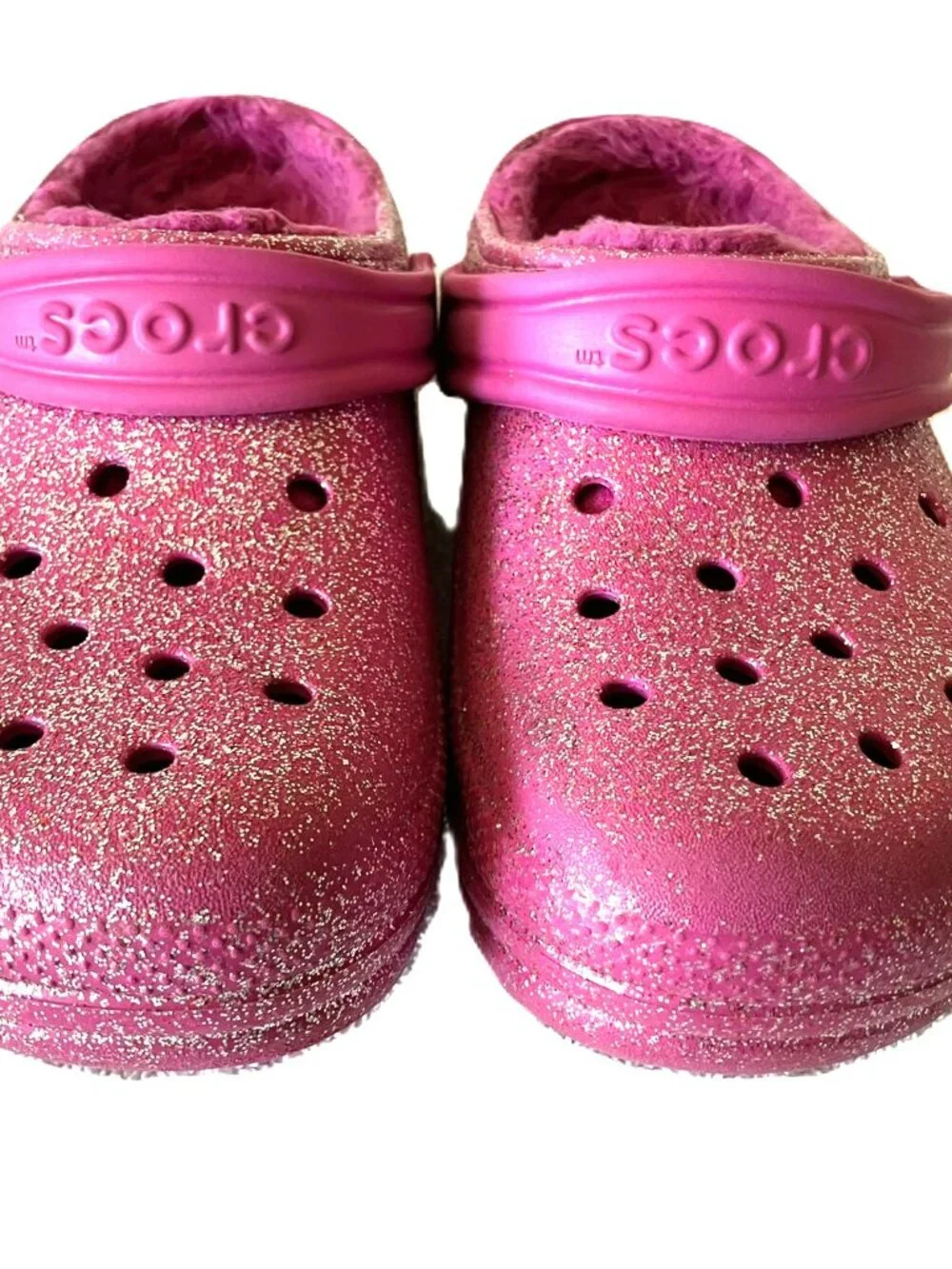 Crocs Pink Glitter Fuzz-Lined Clogs - Youth Size J3